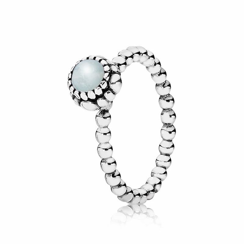 Pandora Birthday Blooms Stackable Ring March - Sterling Silver/Blue/Aquamarine - Canada | OJ5517GP